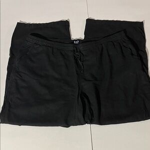 GAP Wide Leg Linen Blend Black Pants Drawstring sz XXL Lightweight Summer Casual